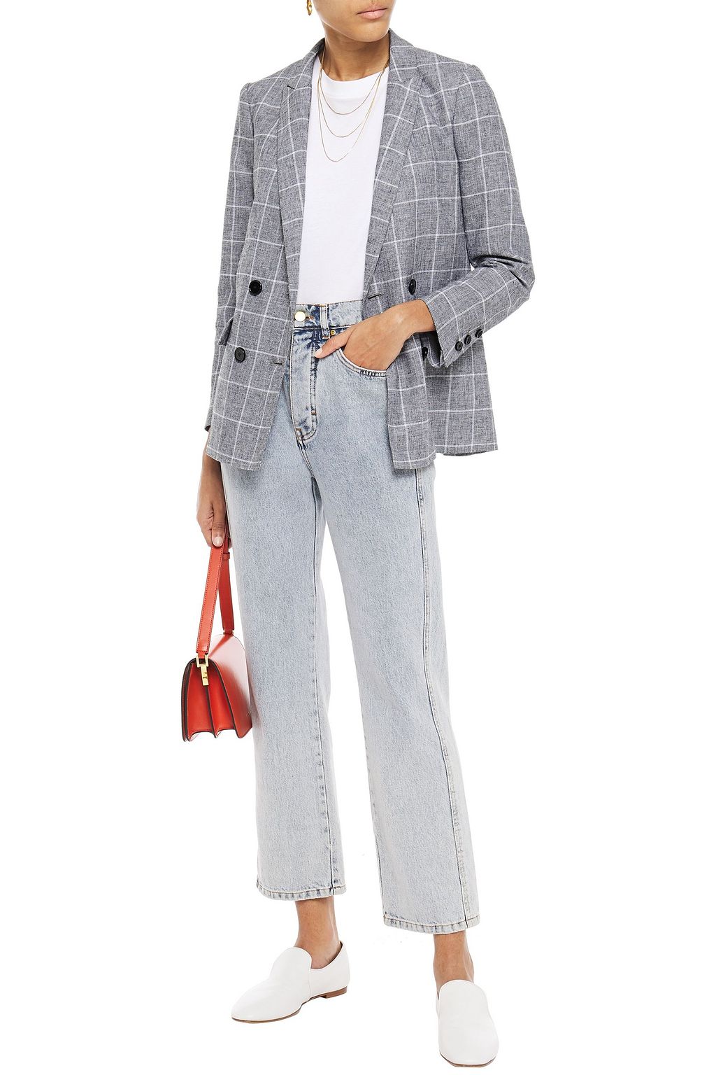 CLAUDIE PIERLOT Double-breasted checked linen and cotton-blend jacquard blazer