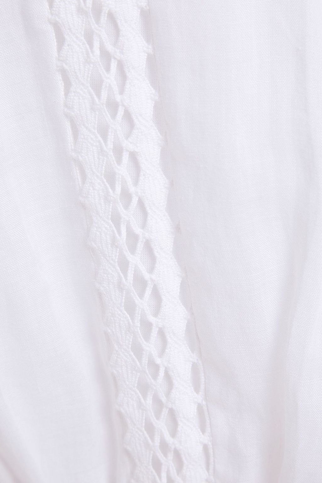 FRAME Belted crochet-trimmed gauze mini shirt dress
