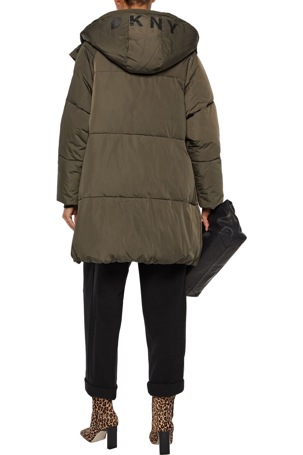 DKNY Faux fur-trimmed printed quilted shell parka