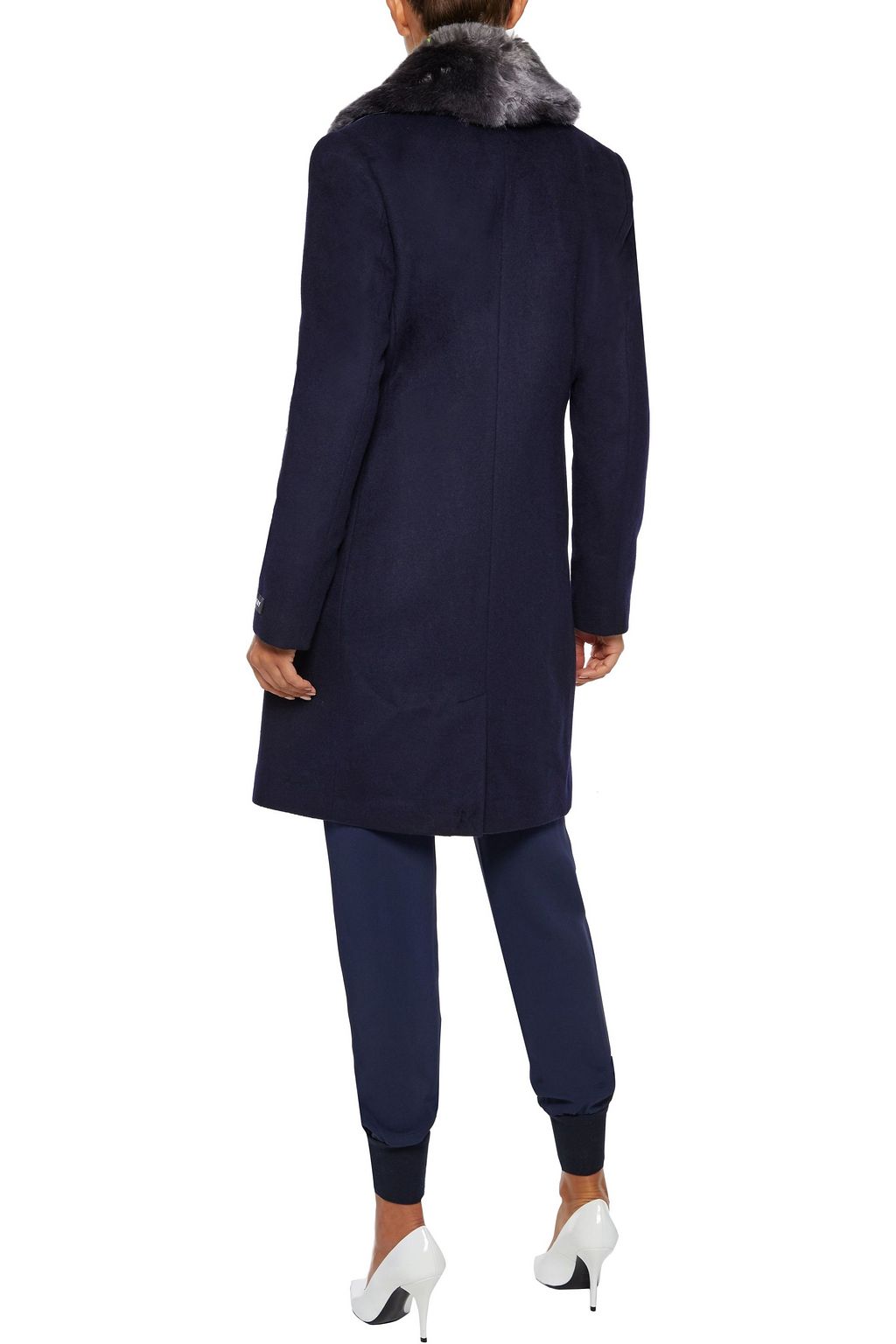 DKNY Faux fur-trimmed wool-blend felt coat
