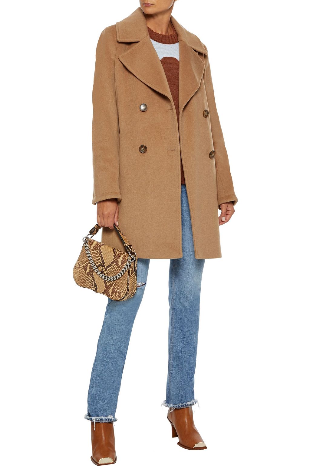DKNY Double-breasted belted wool-blend felt coat