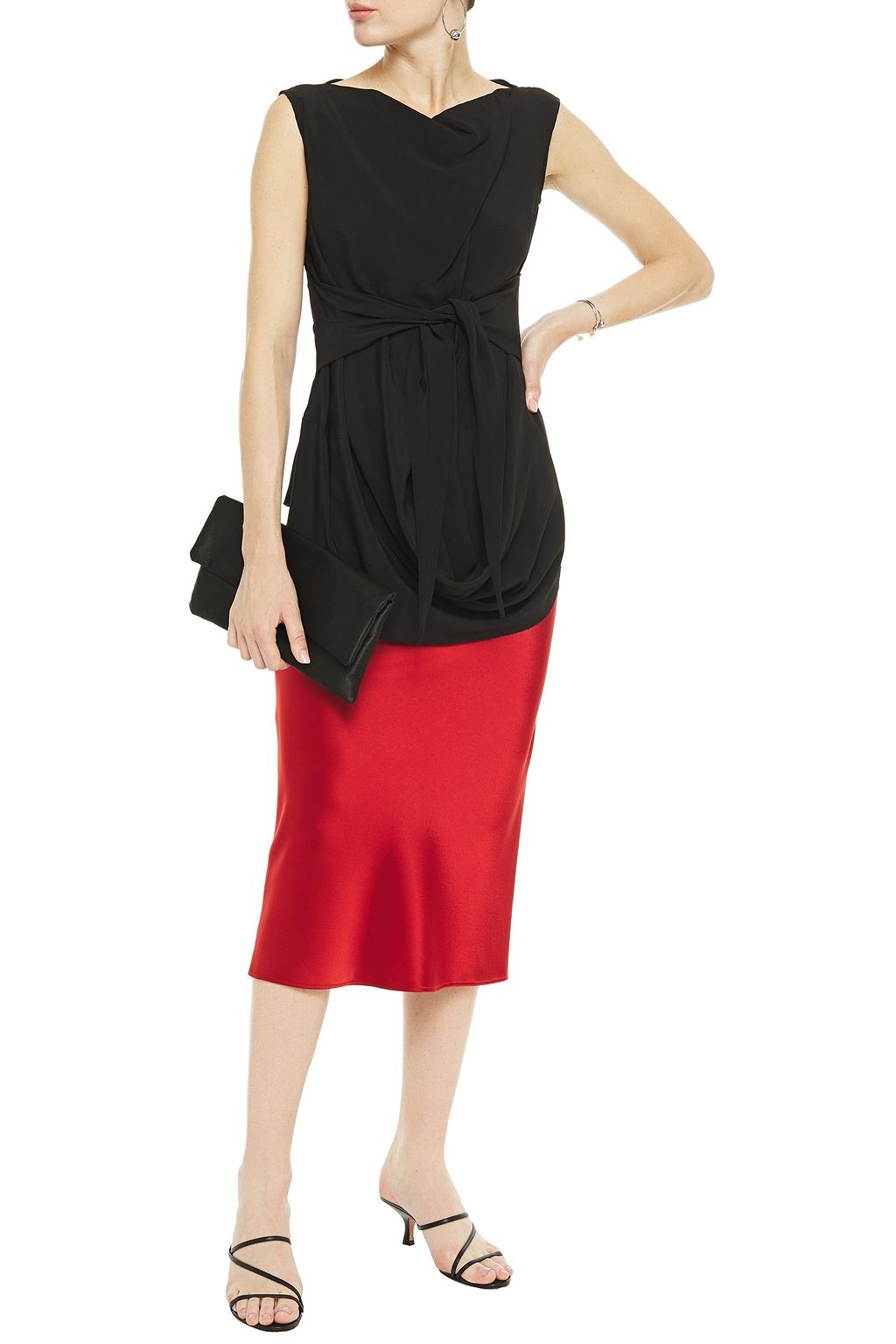 RICK OWENS Tie-front draped crepe de chine top