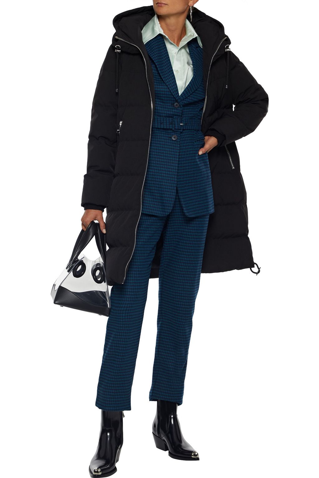 DKNY Quilted shell hooded down coat