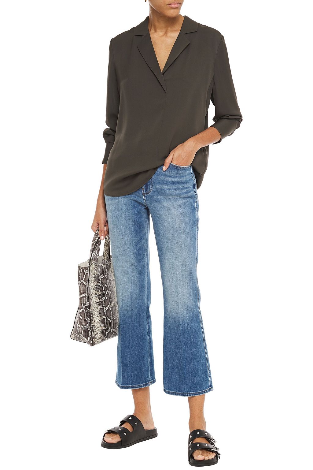 FRAME Le Sylvie distressed high-rise kick-flare jeans