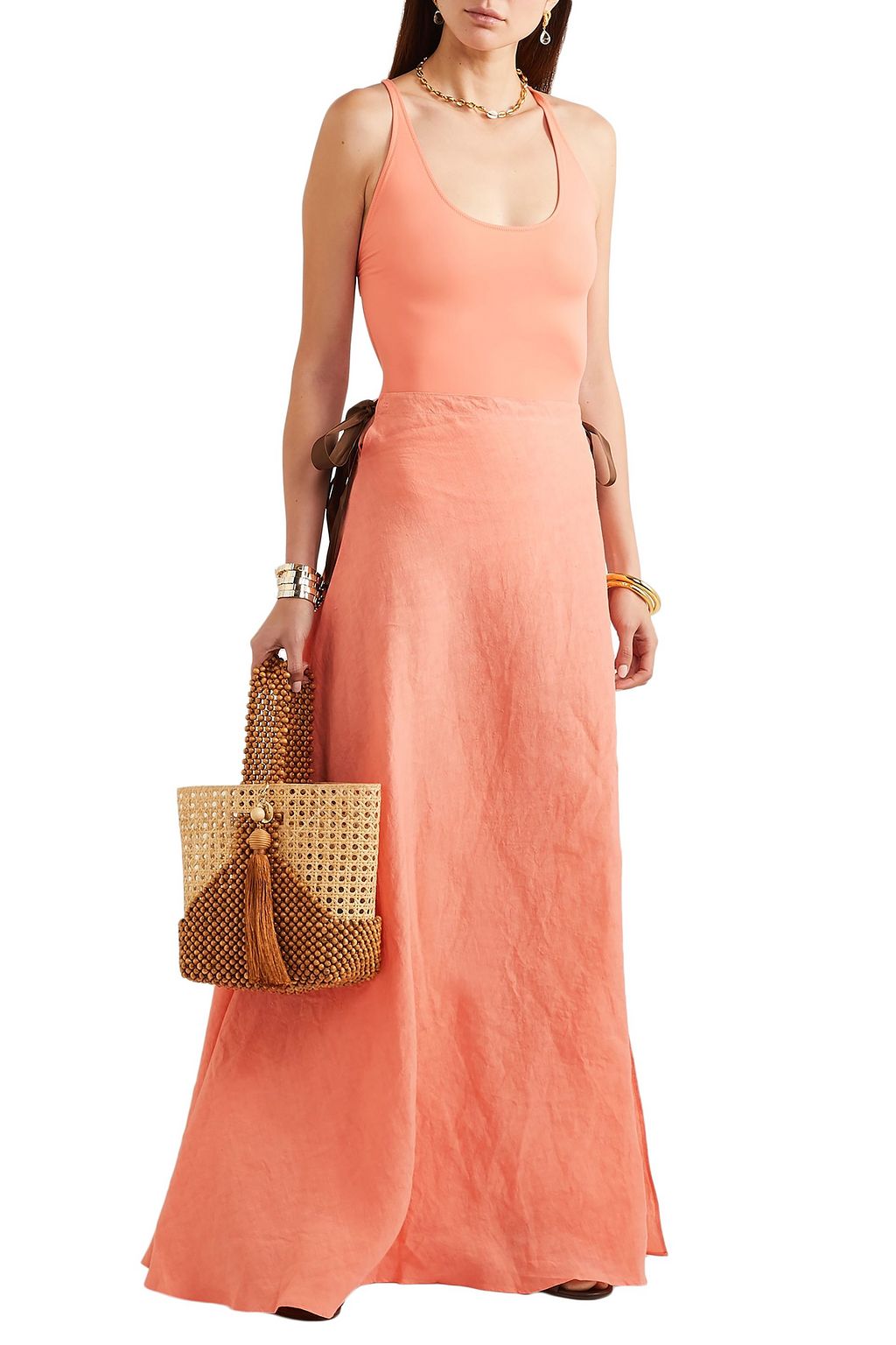 ON THE ISLAND BY MARIOS SCHWAB Nevis grosgrain-trimmed linen maxi skirt
