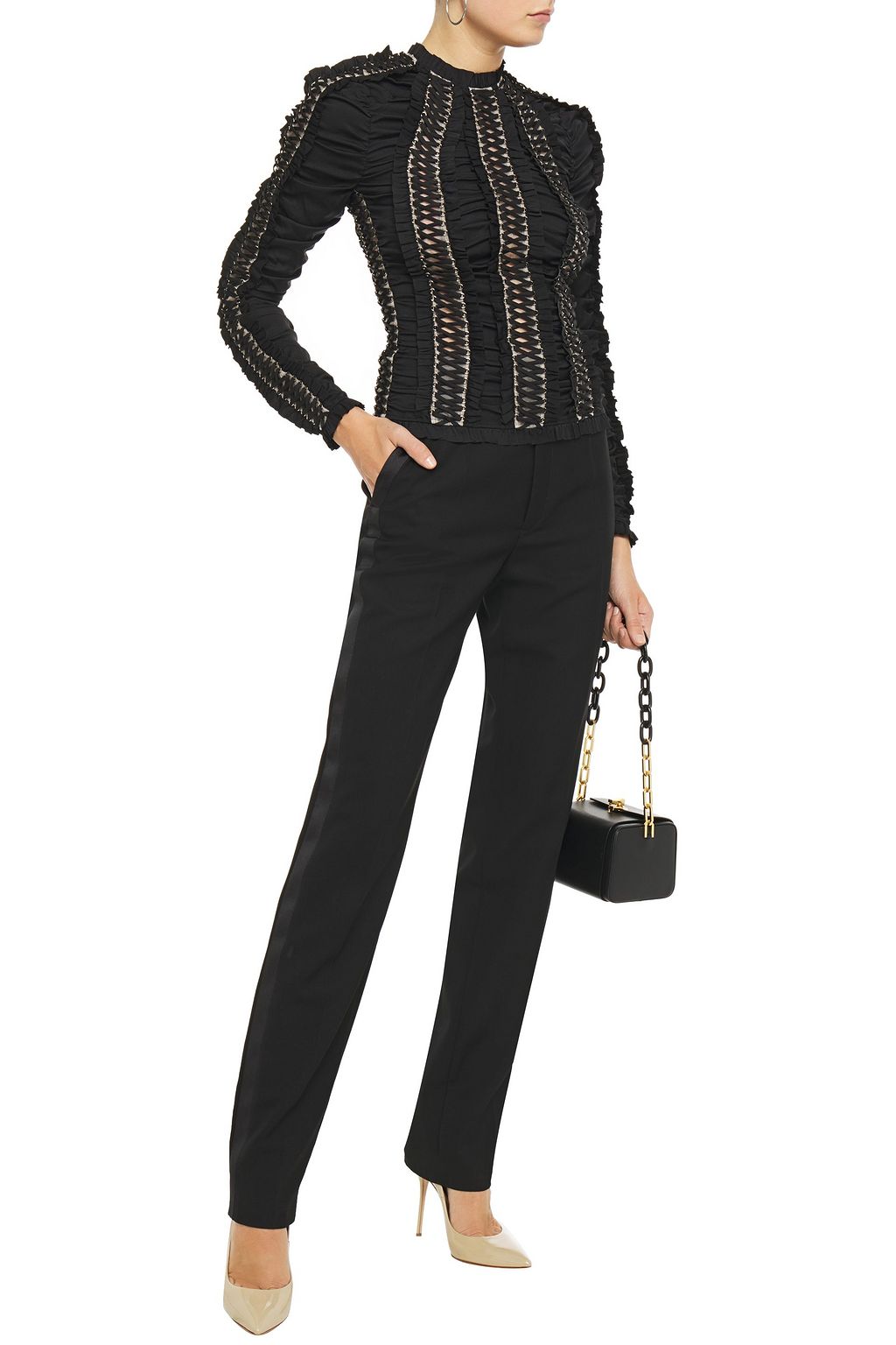 ZIMMERMANN Lace-up ruched silk-blend twill top