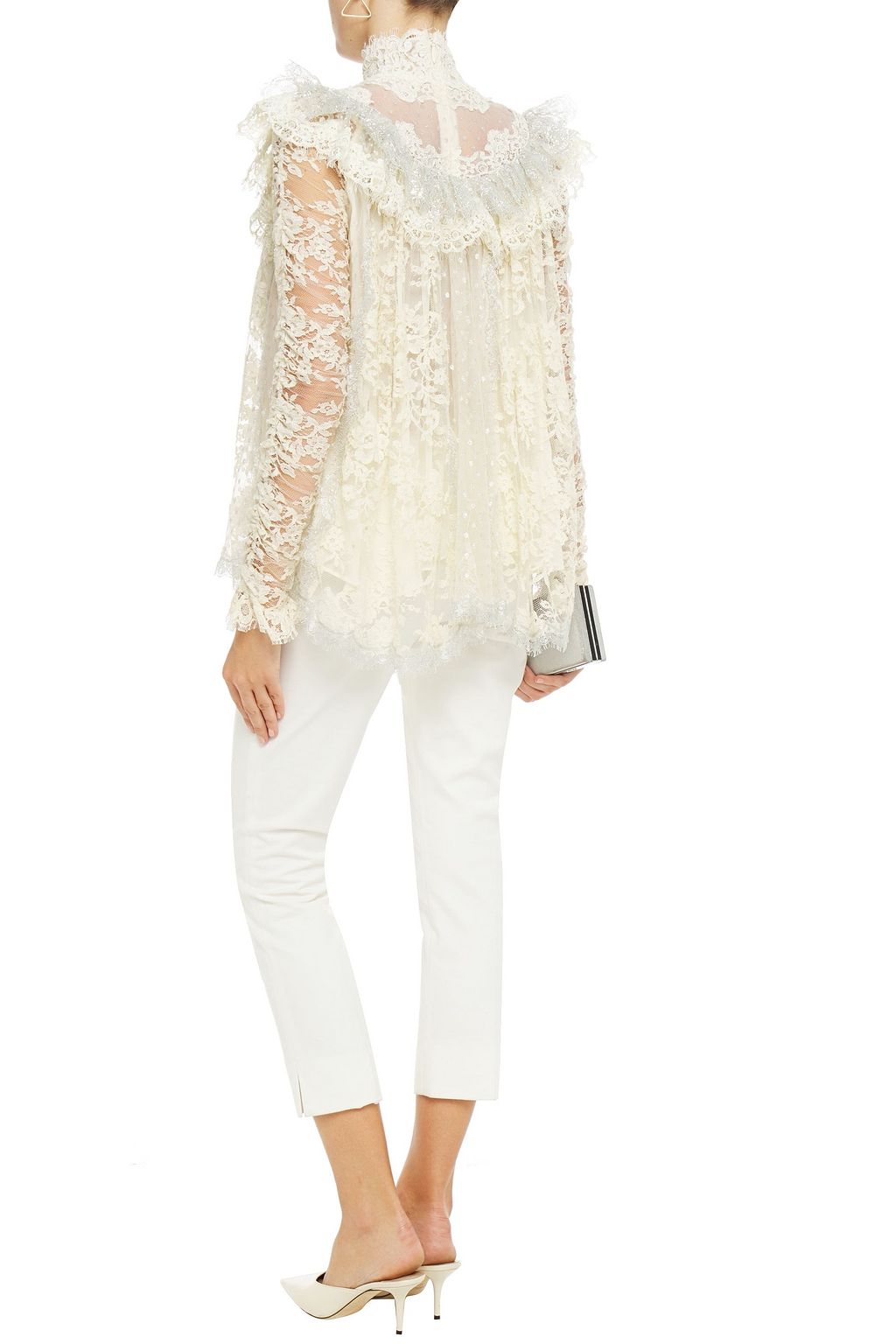 ZIMMERMANN Ruffled metallic point d'esprit and corded lace blouse