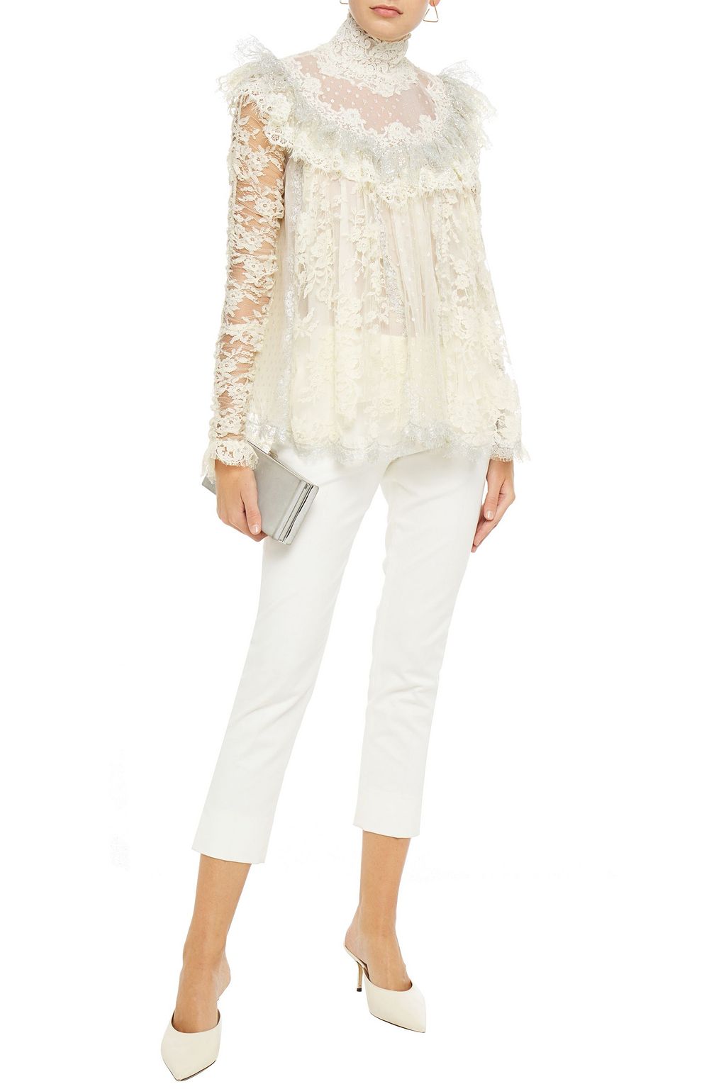 ZIMMERMANN Ruffled metallic point d'esprit and corded lace blouse