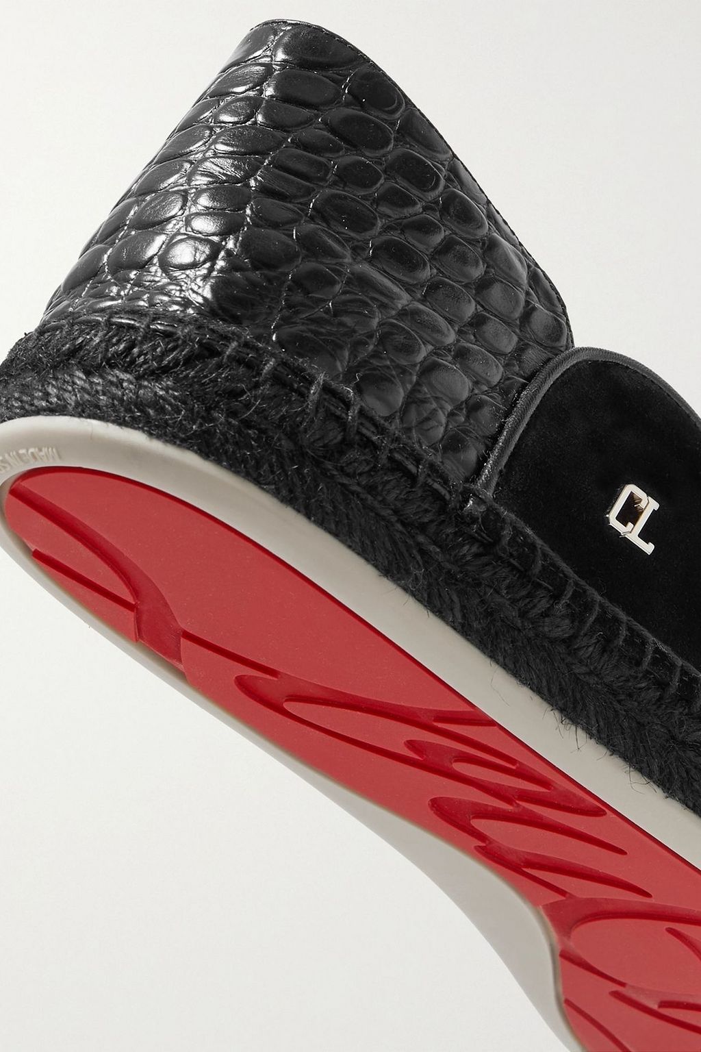 CHRISTIAN LOUBOUTIN Espadon croc-effect leather-trimmed suede collapsible-heel espadrilles