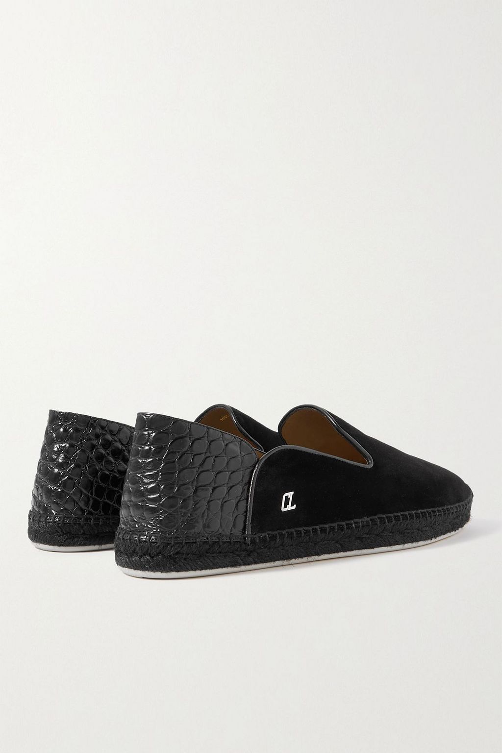 CHRISTIAN LOUBOUTIN Espadon croc-effect leather-trimmed suede collapsible-heel espadrilles