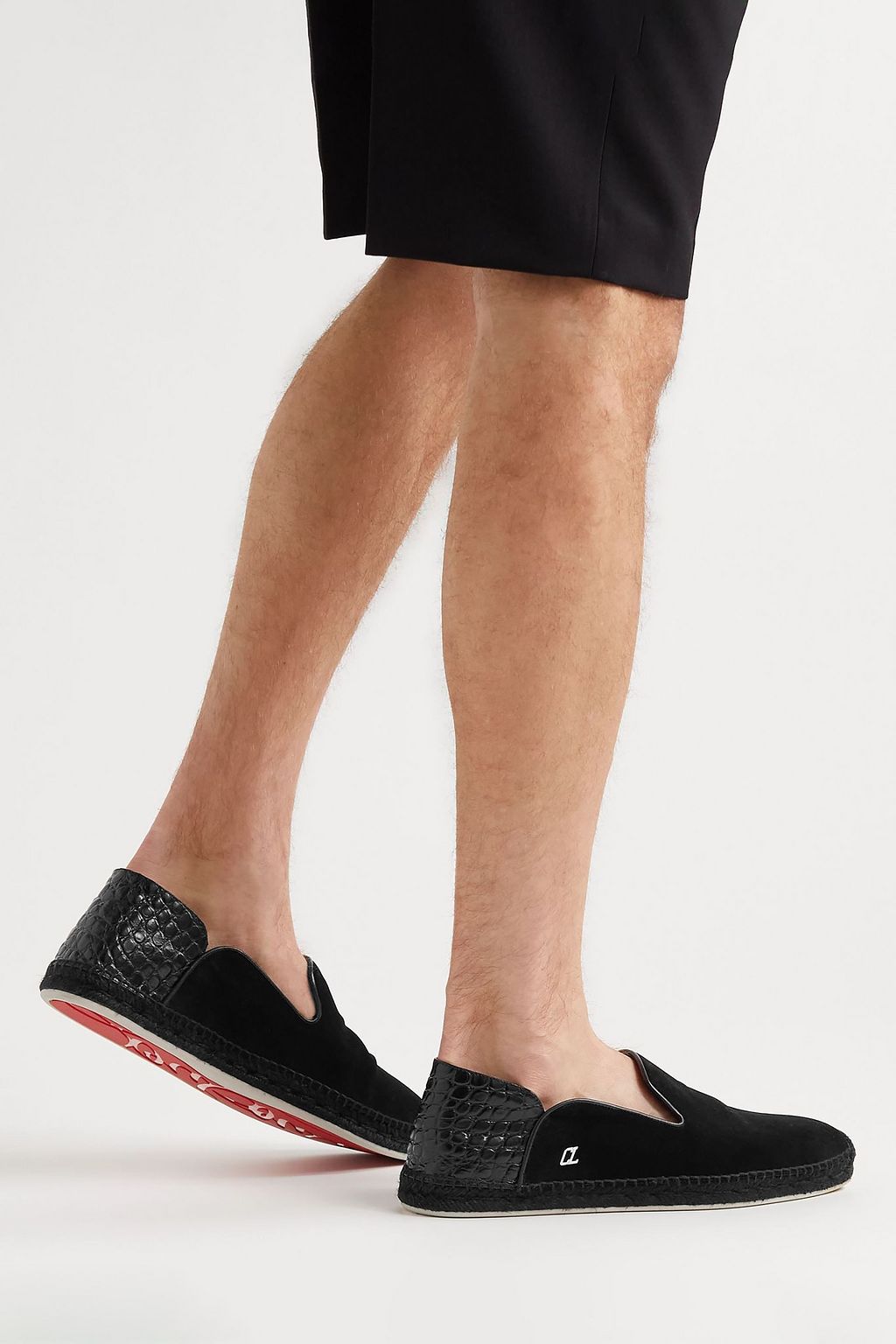 CHRISTIAN LOUBOUTIN Espadon croc-effect leather-trimmed suede collapsible-heel espadrilles