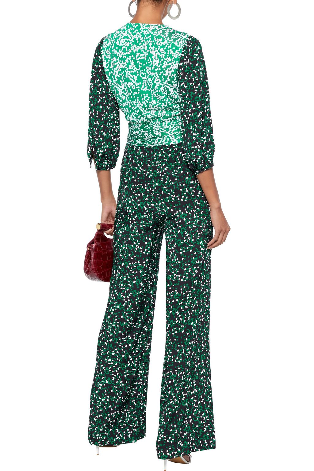 DIANE VON FURSTENBERG جمب سوت ملتفّ «بلير» من قماش كريب دي شين والجيرسي الحريري المطبّع برسومات