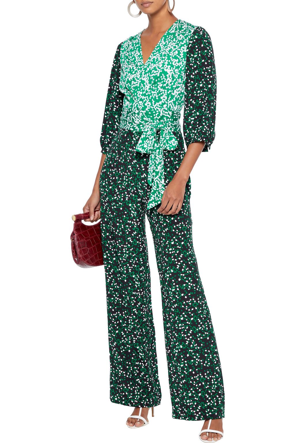 DIANE VON FURSTENBERG جمب سوت ملتفّ «بلير» من قماش كريب دي شين والجيرسي الحريري المطبّع برسومات