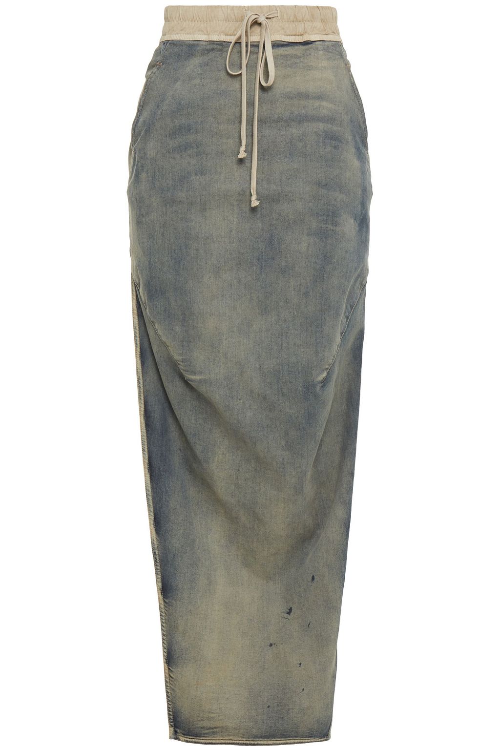 distressed denim maxi skirt