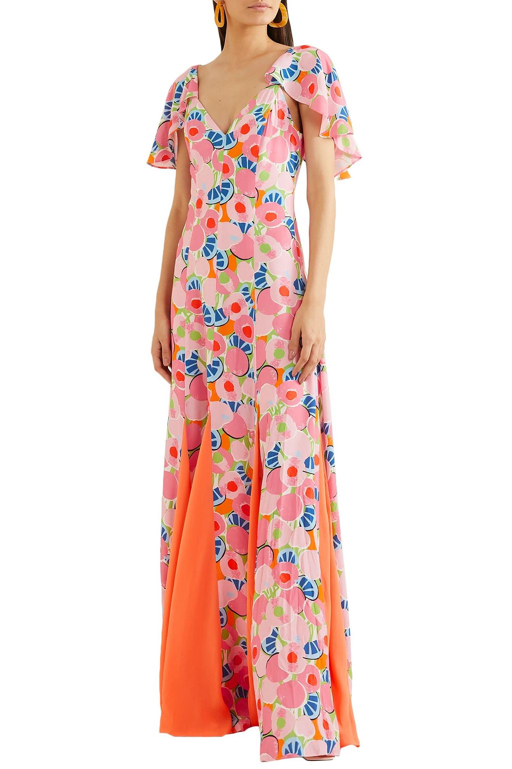 STAUD Baya pleated printed crepe de chine and chiffon maxi dress