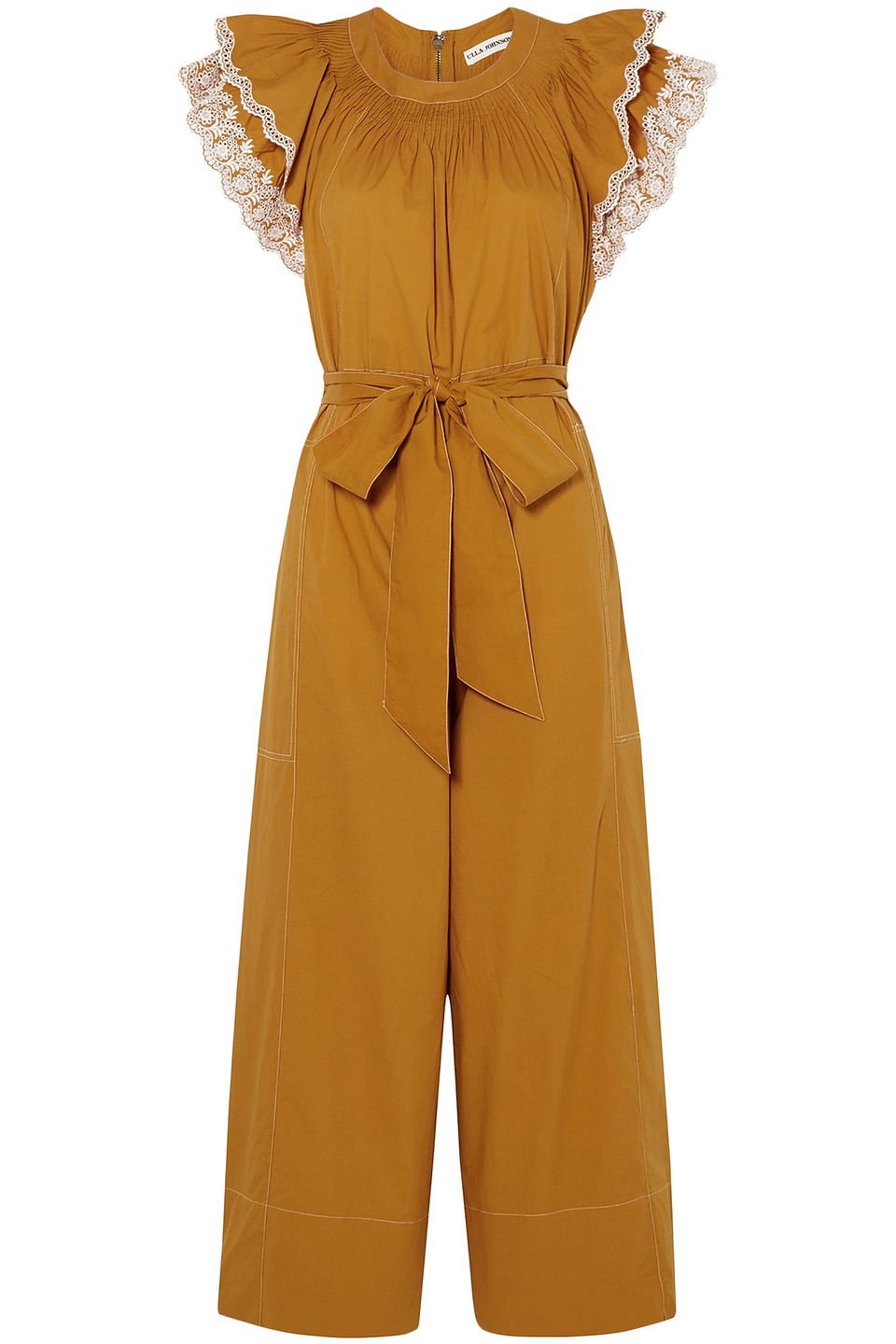 Ulla Johnson Woman Landon Ruffled Broderie Anglaise-trimmed Cotton-poplin Jumpsuit Mustard Size 0