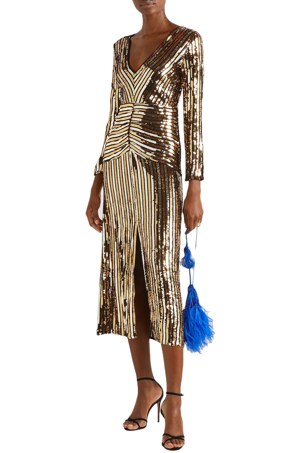 RIXO Emmy striped sequined chiffon midi dress