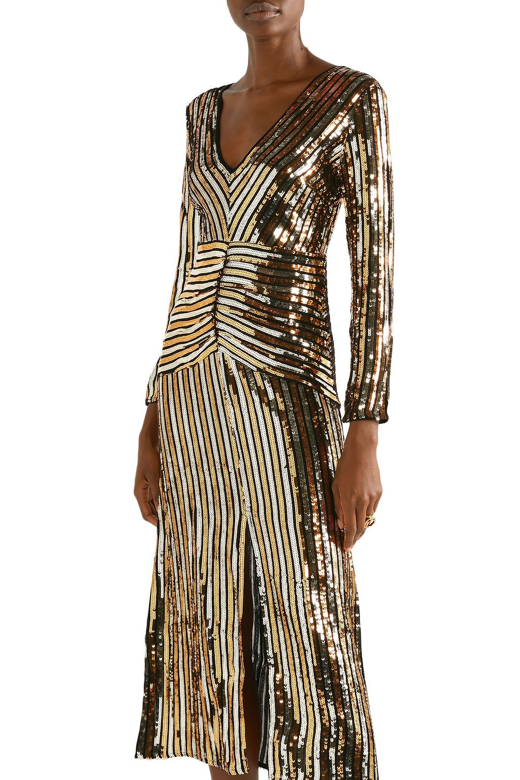 Gold Emmy striped sequined chiffon midi ...