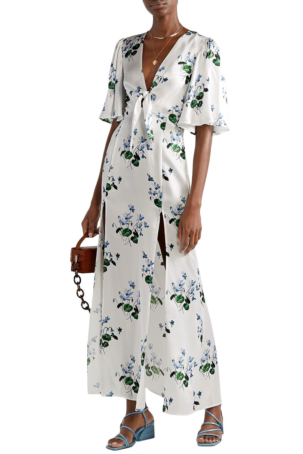 LES RÊVERIES Tie-front floral-print silk-satin maxi dress