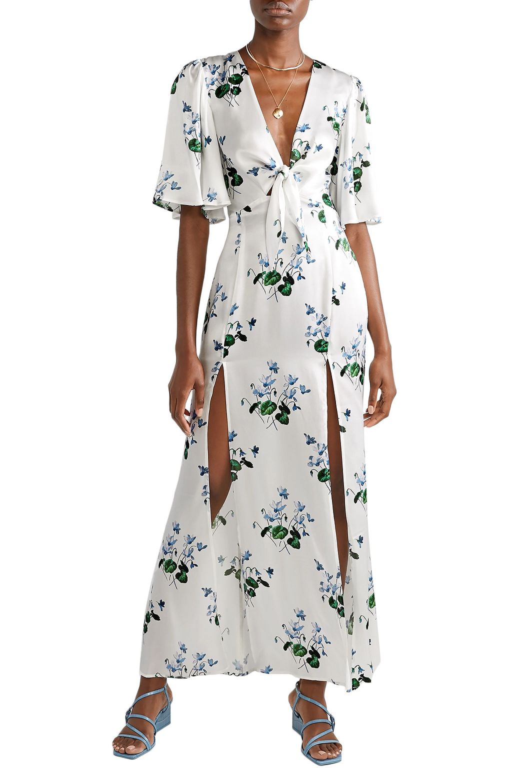 LES RÊVERIES Tie-front floral-print silk-satin maxi dress