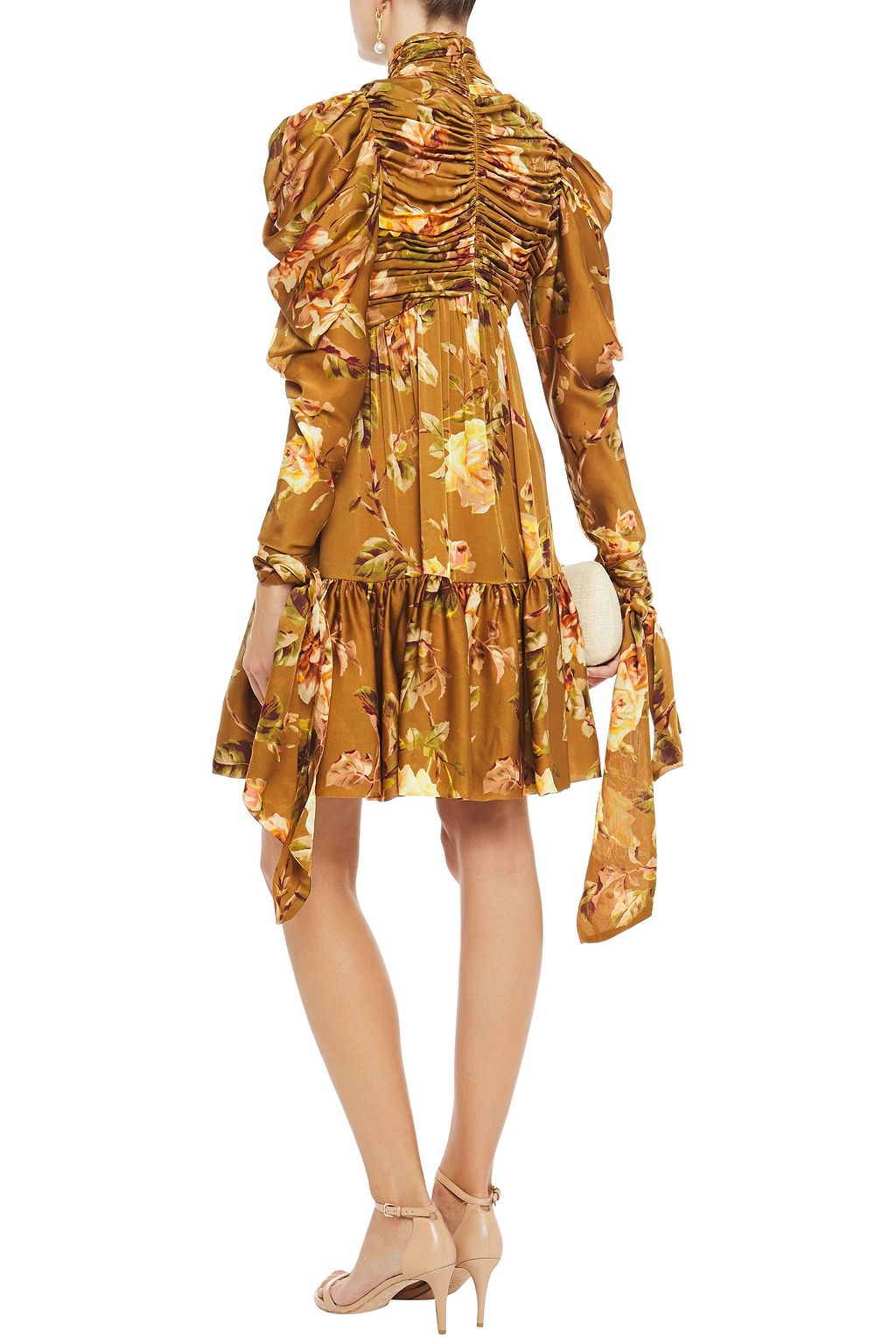 ZIMMERMANN Resistance bow-detailed ruched floral-print silk-satin mini dress