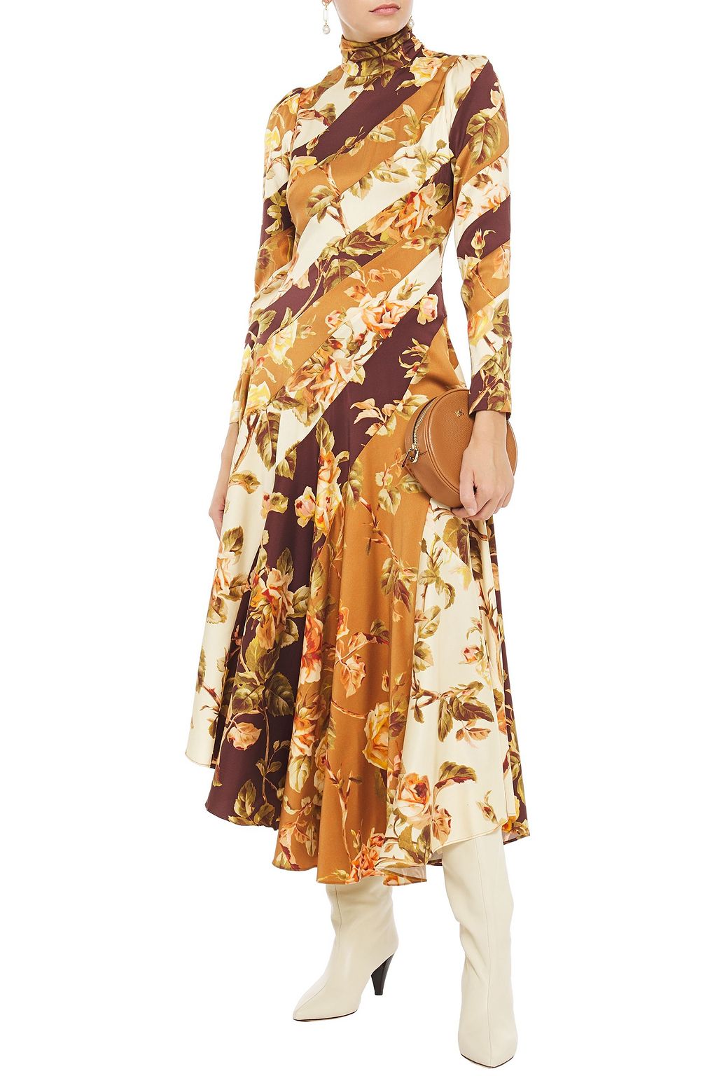 ZIMMERMANN Resistance Spliced floral-print stretch-silk twill turtleneck midi dress