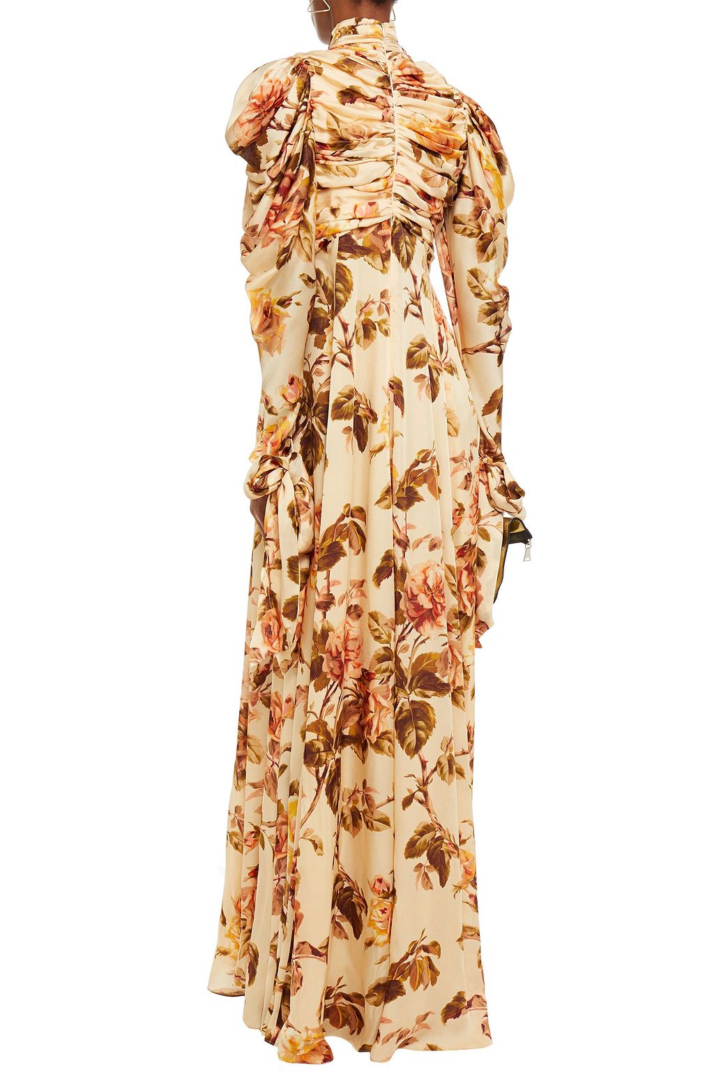 ZIMMERMANN Bow-embellished ruched floral-print silk-satin gown