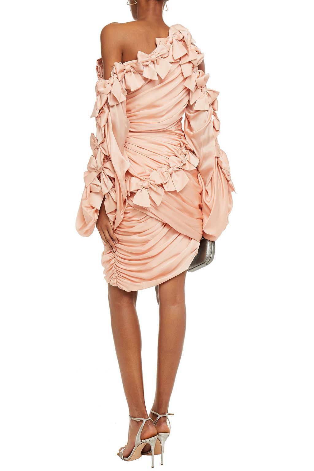 ZIMMERMANN Sabotage Bow asymmetric cold-shoulder ruched silk-satin mini dress