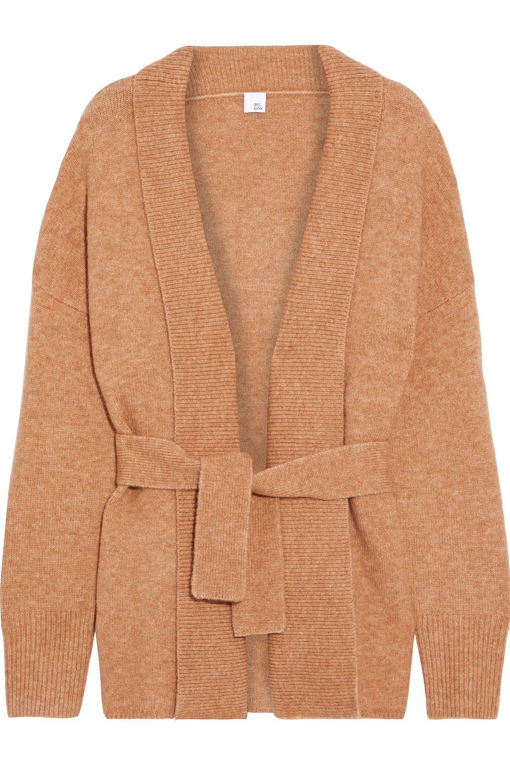 camel belted cardigan