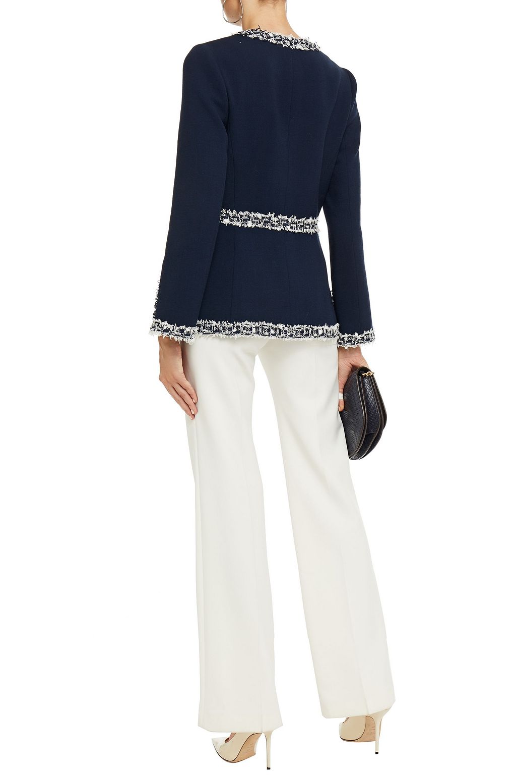 OSCAR DE LA RENTA Frayed tweed and wool-blend crepe jacket