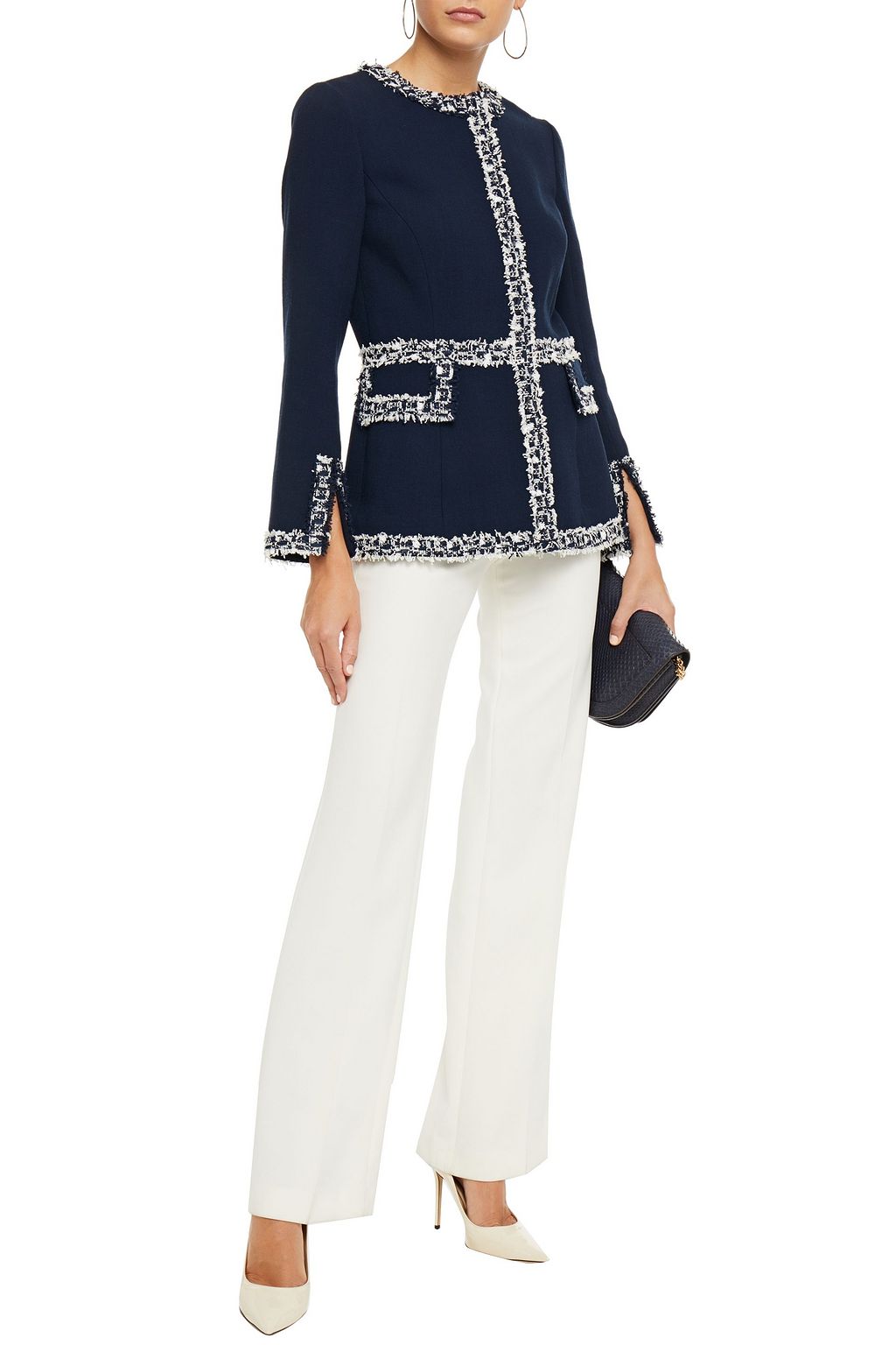 OSCAR DE LA RENTA Frayed tweed and wool-blend crepe jacket
