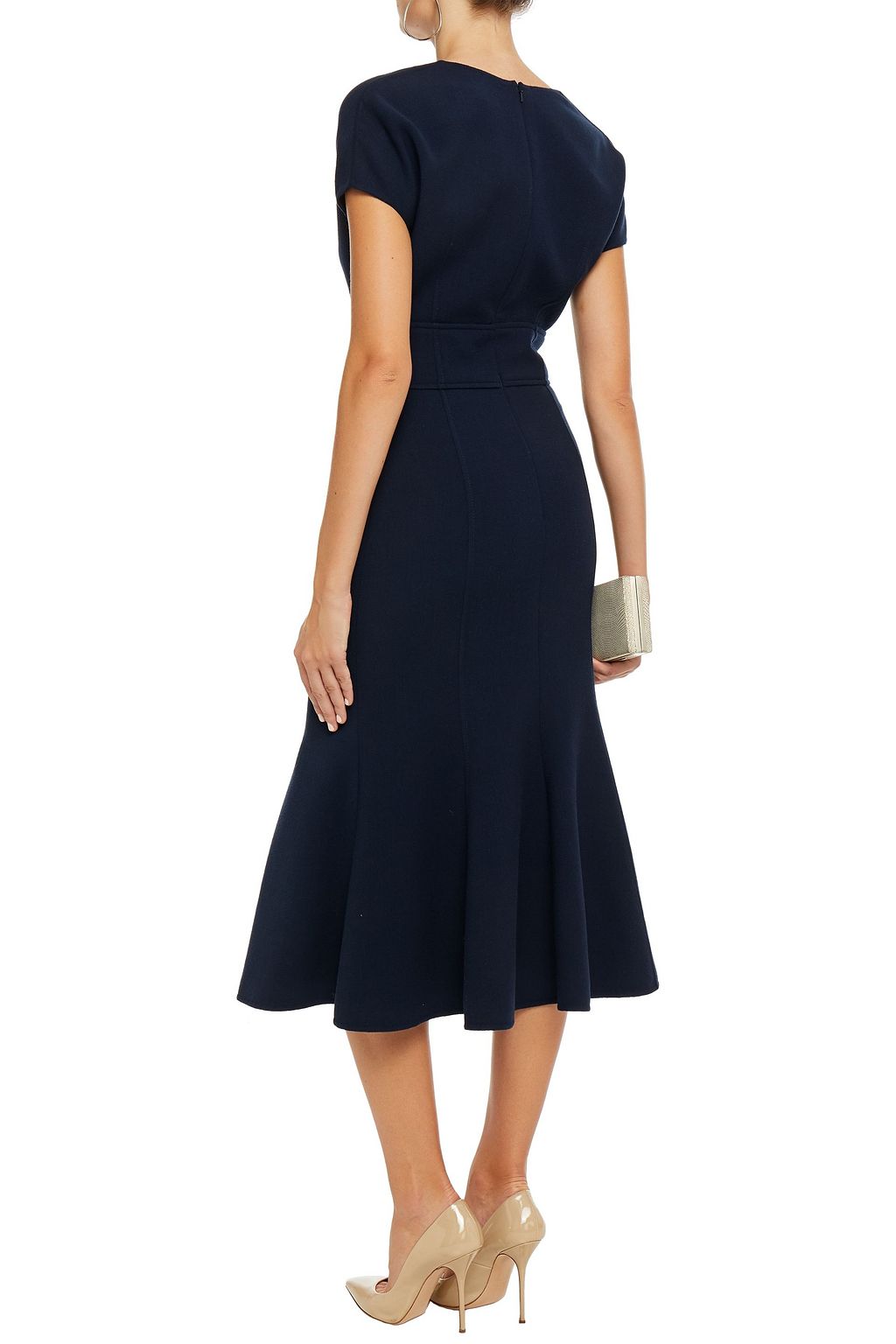 OSCAR DE LA RENTA Fluted embellished wool-blend midi dress