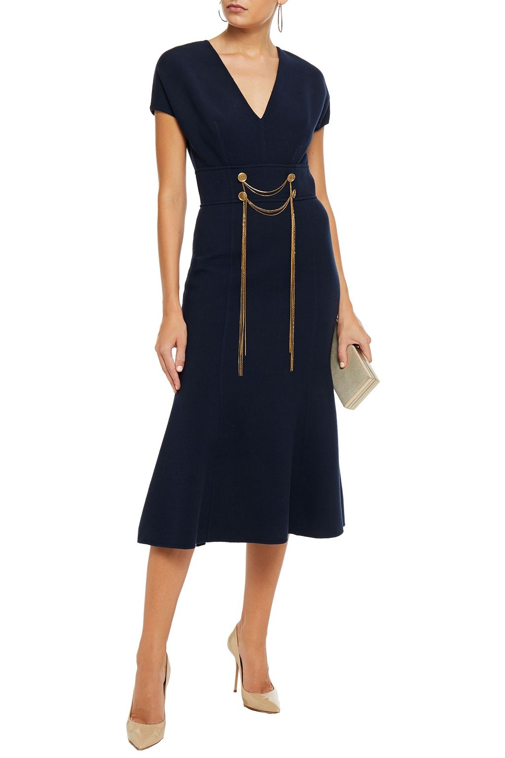 OSCAR DE LA RENTA Fluted embellished wool-blend midi dress