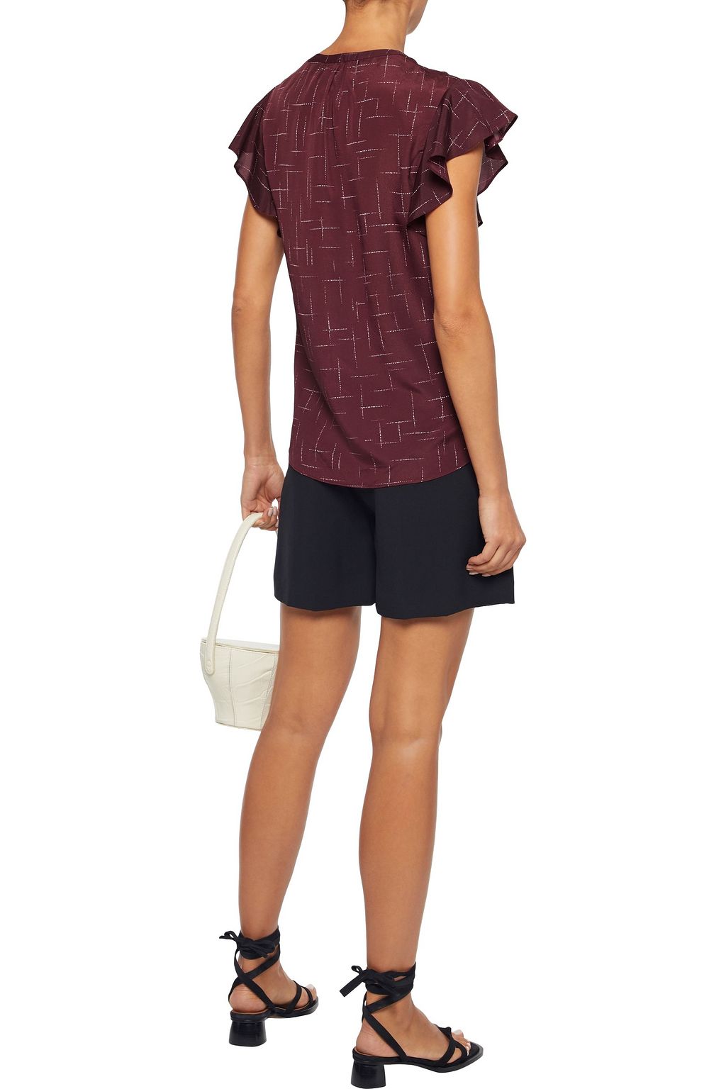 JOIE Crisbell ruffled printed crepe de chine top