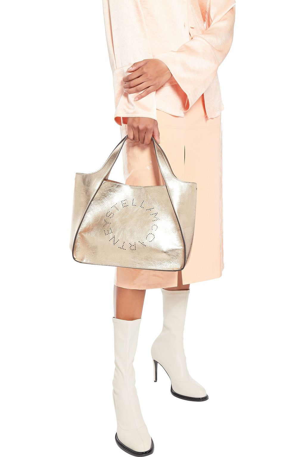 STELLA MCCARTNEY Perforated metallic cracked faux leather tote