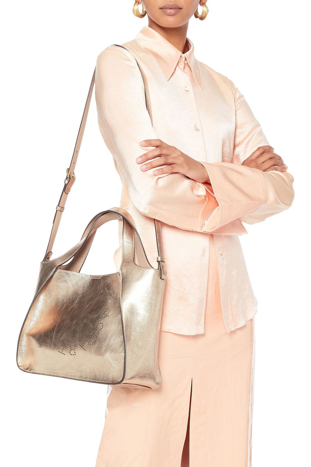 STELLA MCCARTNEY Perforated metallic cracked faux leather tote
