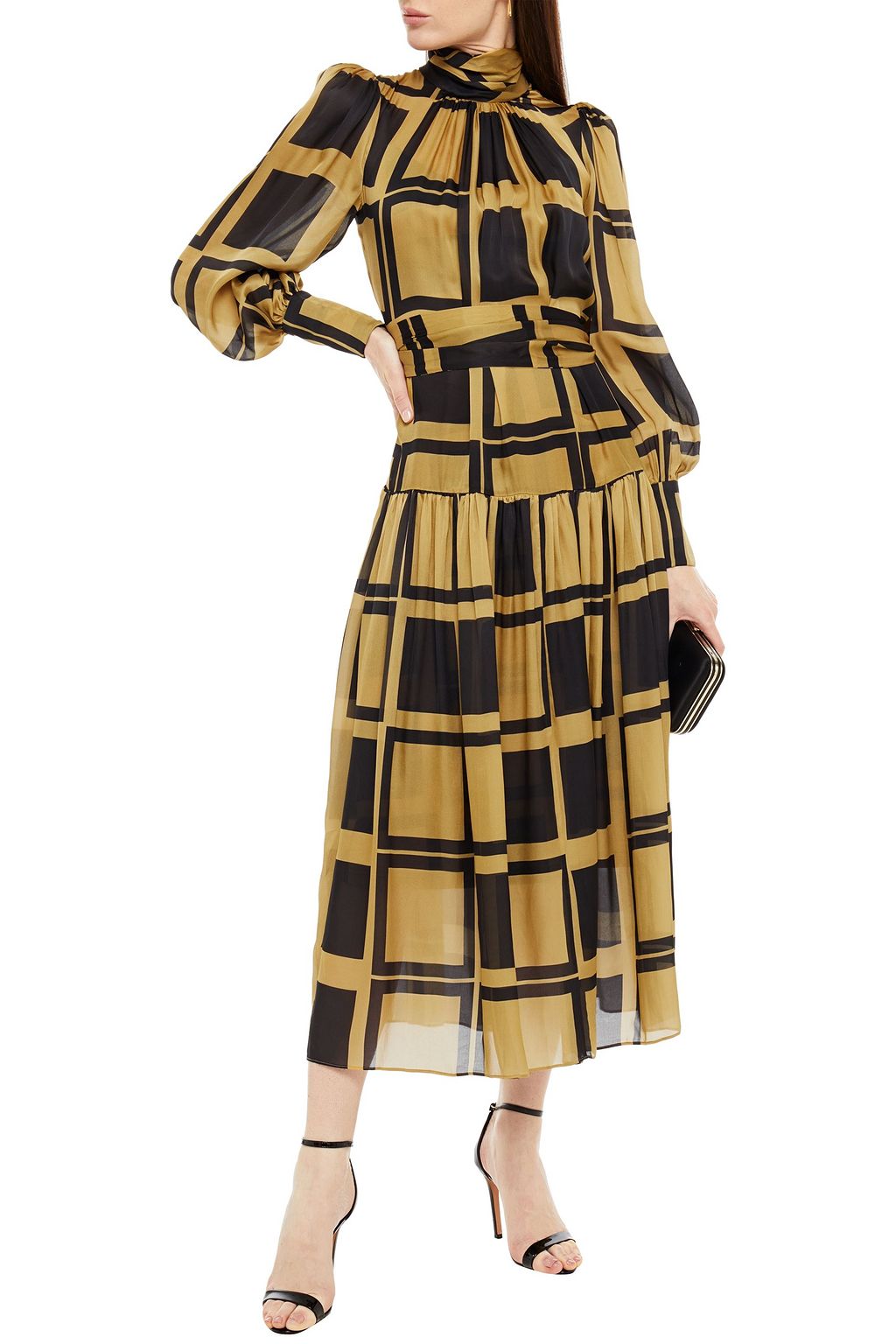 ZIMMERMANN Gathered printed silk-satin maxi dress