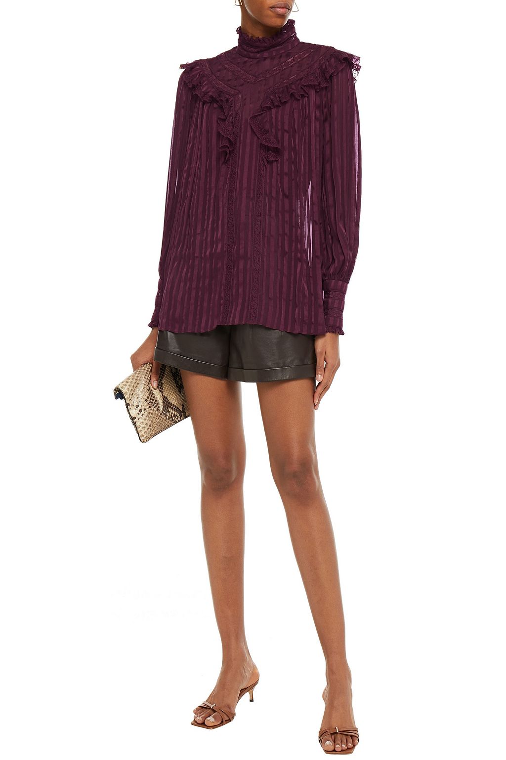 ZIMMERMANN Espionage lace-trimmed ruffled burnout silk-georgette blouse