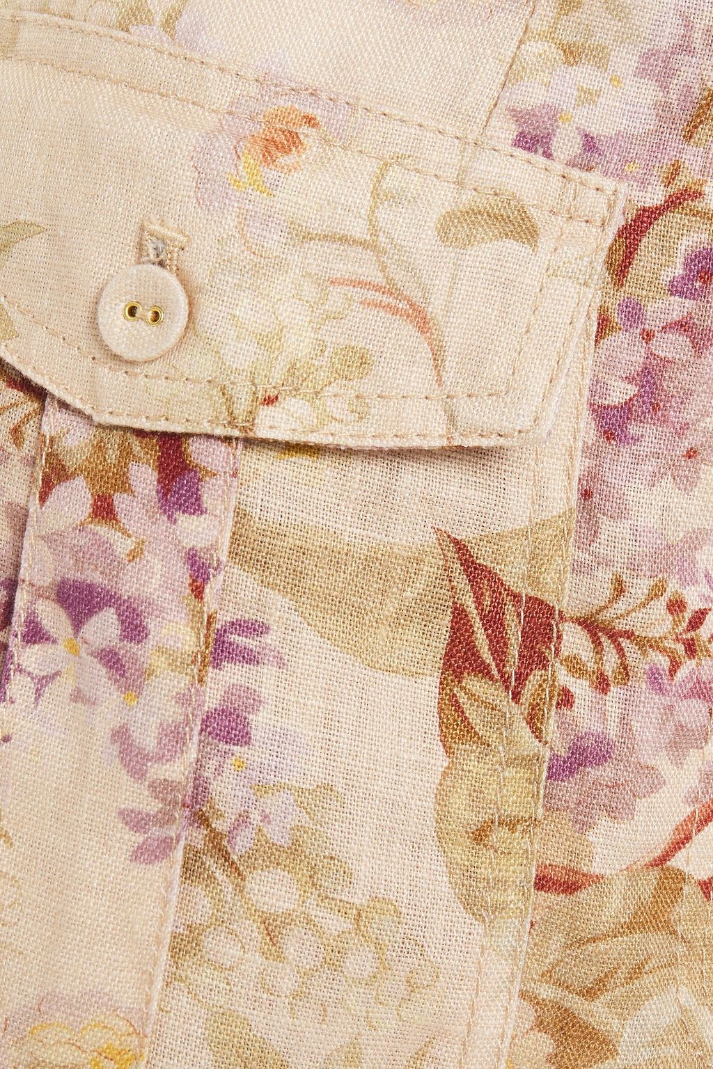 ZIMMERMANN Belted floral-print linen mini skirt