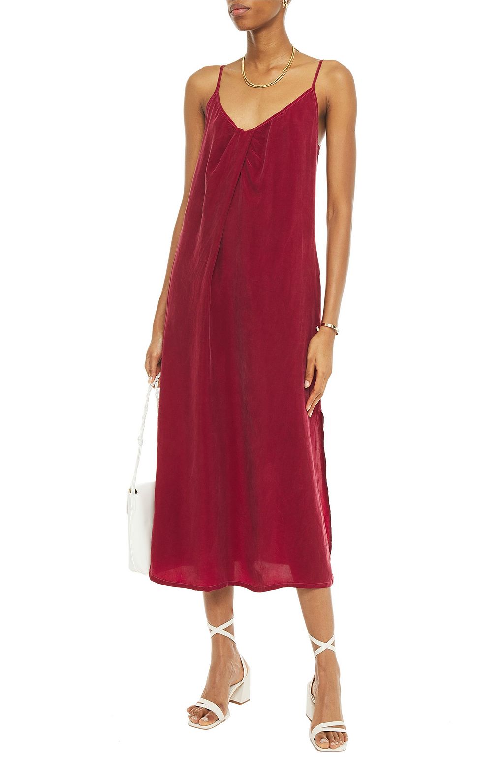 STATESIDE Pleated washed-cupro midi dress