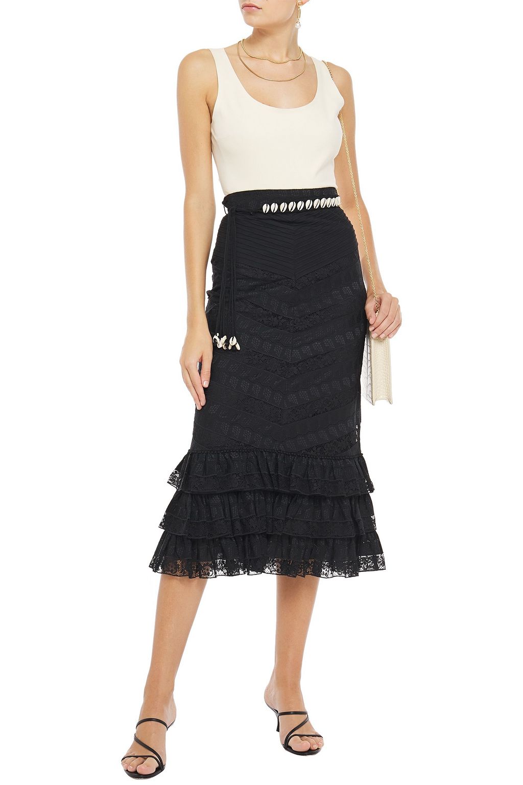 ZIMMERMANN Veneto Perennial tiered broderie anglaise voile and lace midi skirt
