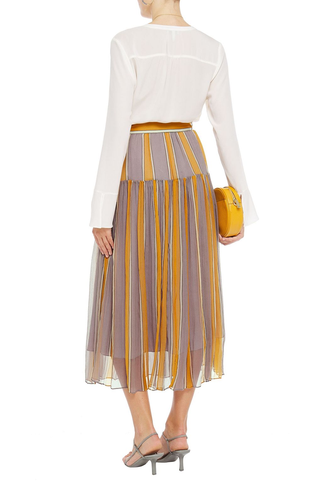 ZIMMERMANN Gathered striped silk-crepon midi skirt