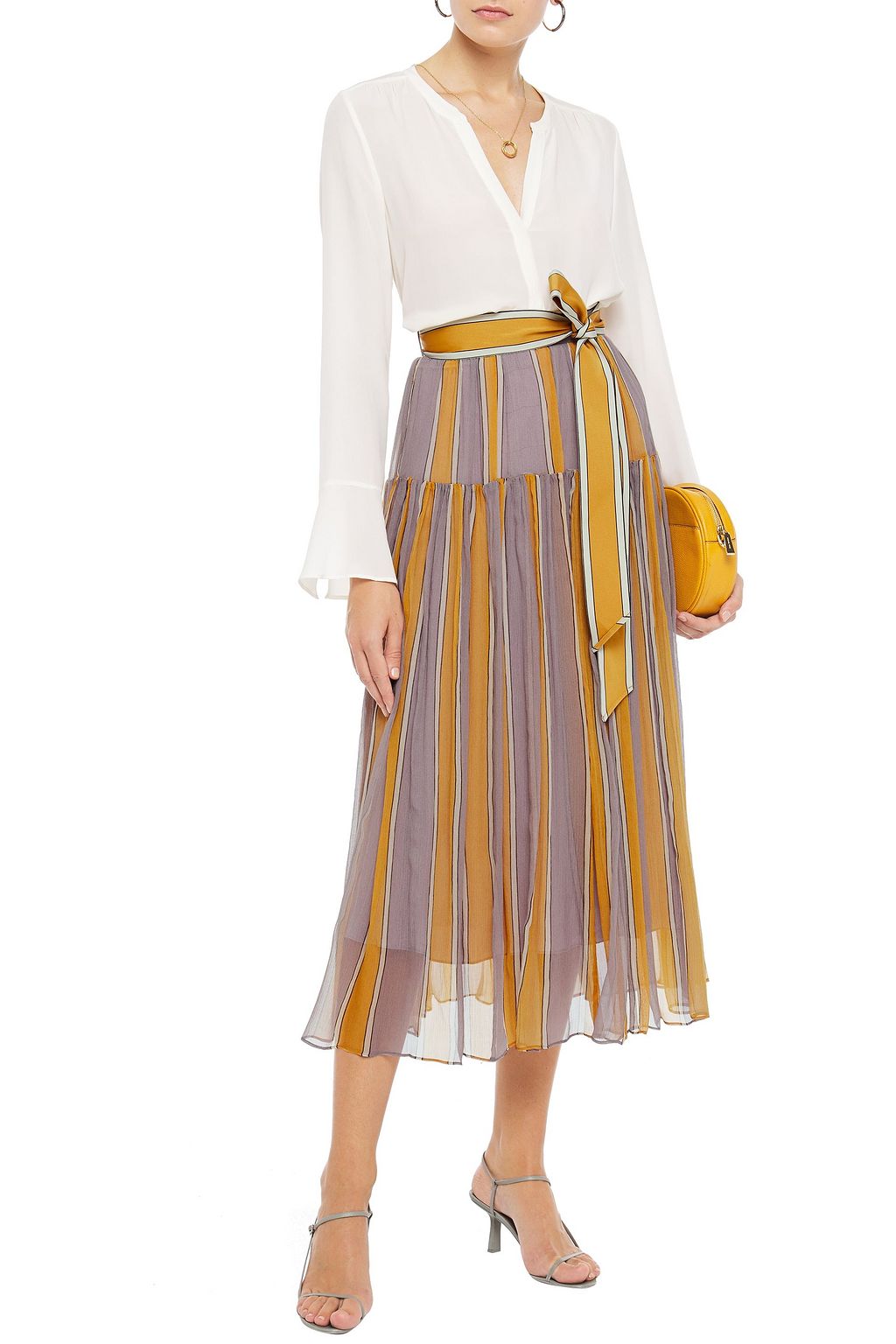 ZIMMERMANN Gathered striped silk-crepon midi skirt