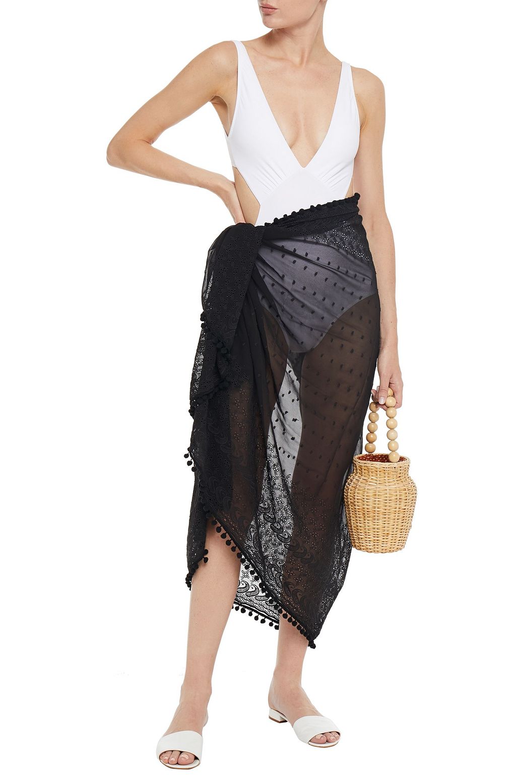 MELISSA ODABASH Broderie anglaise and Swiss-dot georgette pareo