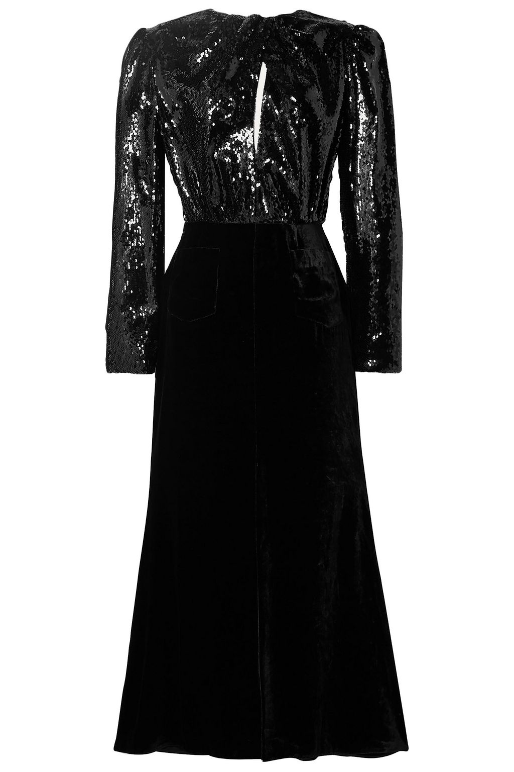 black sequin velvet midi dress