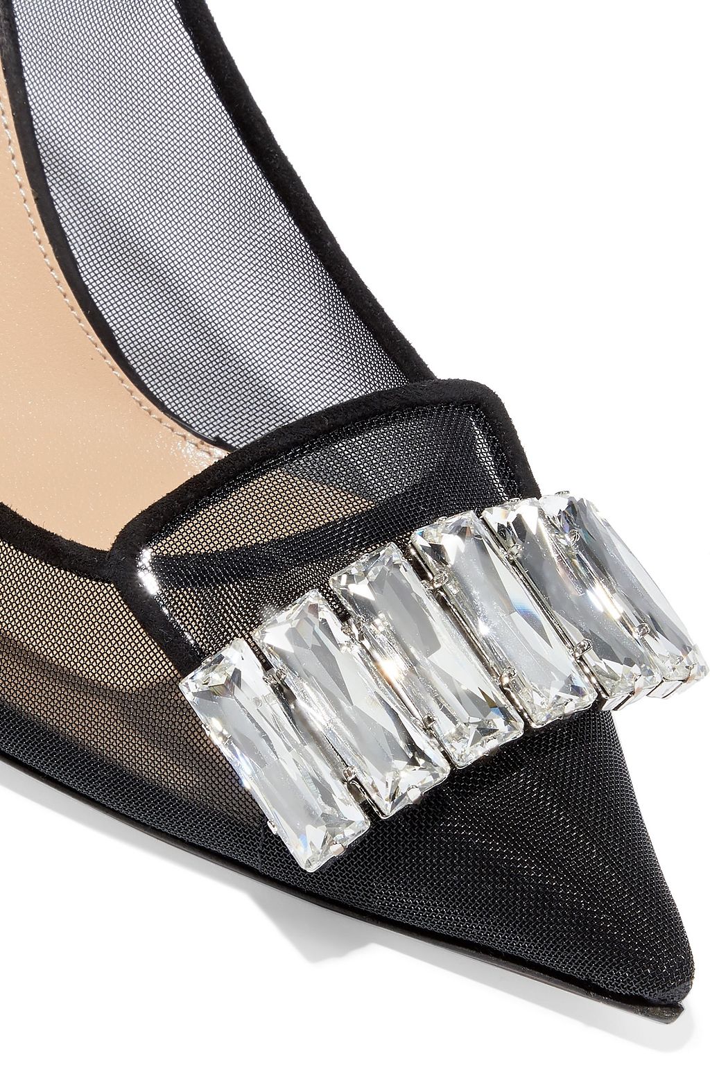 SERGIO ROSSI sr1 crystal-embellished mesh and suede pumps