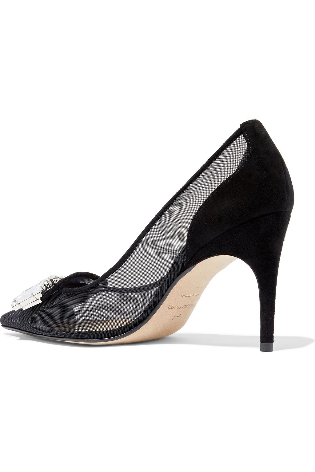 SERGIO ROSSI sr1 crystal-embellished mesh and suede pumps