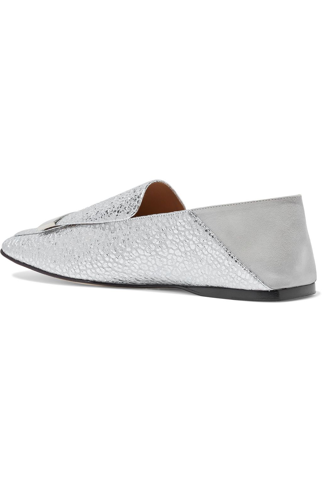 SERGIO ROSSI sr1 suede-trimmed metallic snake-effect leather collapsible-heel loafers