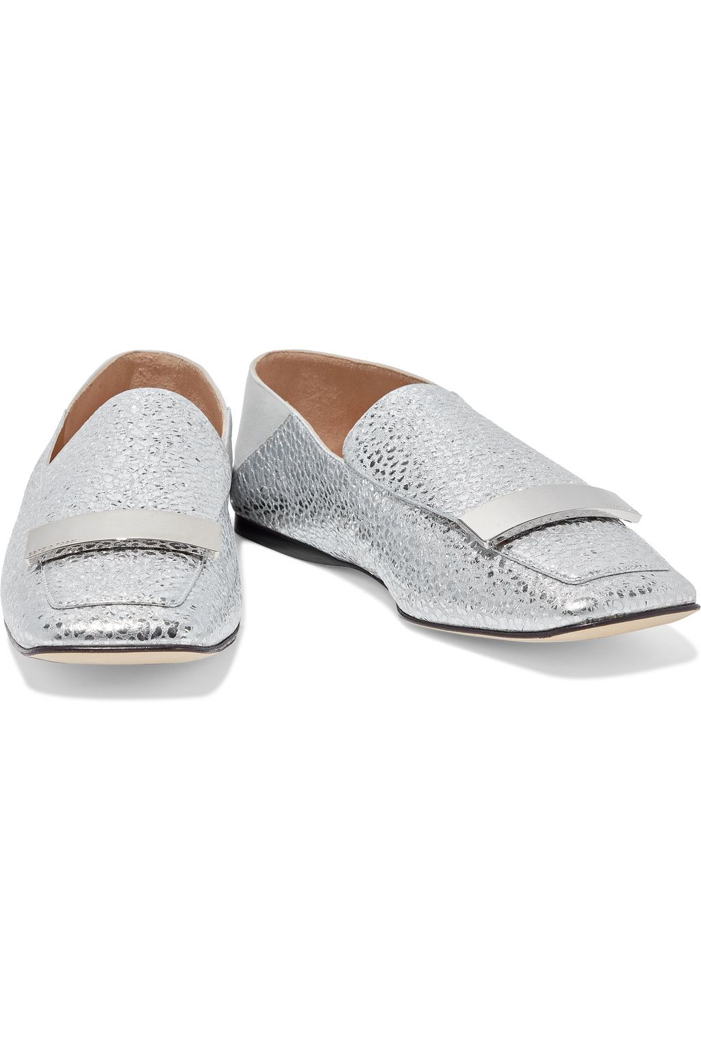 SERGIO ROSSI sr1 suede-trimmed metallic snake-effect leather collapsible-heel loafers
