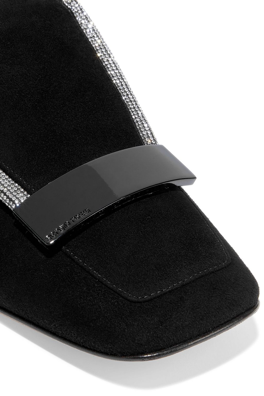 SERGIO ROSSI SR1 crystal-embellished suede collapsible-heel loafers